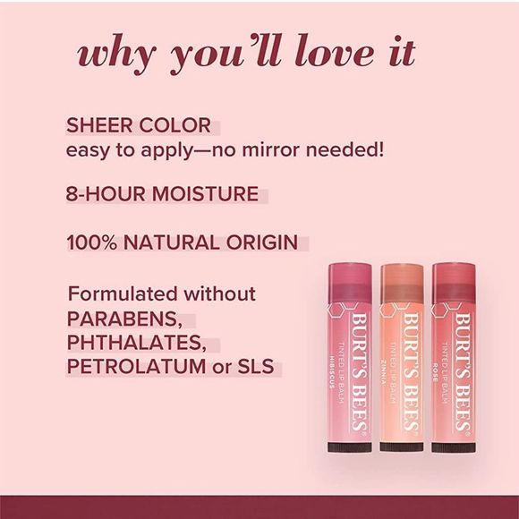$4❤️🔥 Burt’s Bees Tinted Lip Balm RED DAHLIA NEW Gloss Treatment - Picture 3 of 7